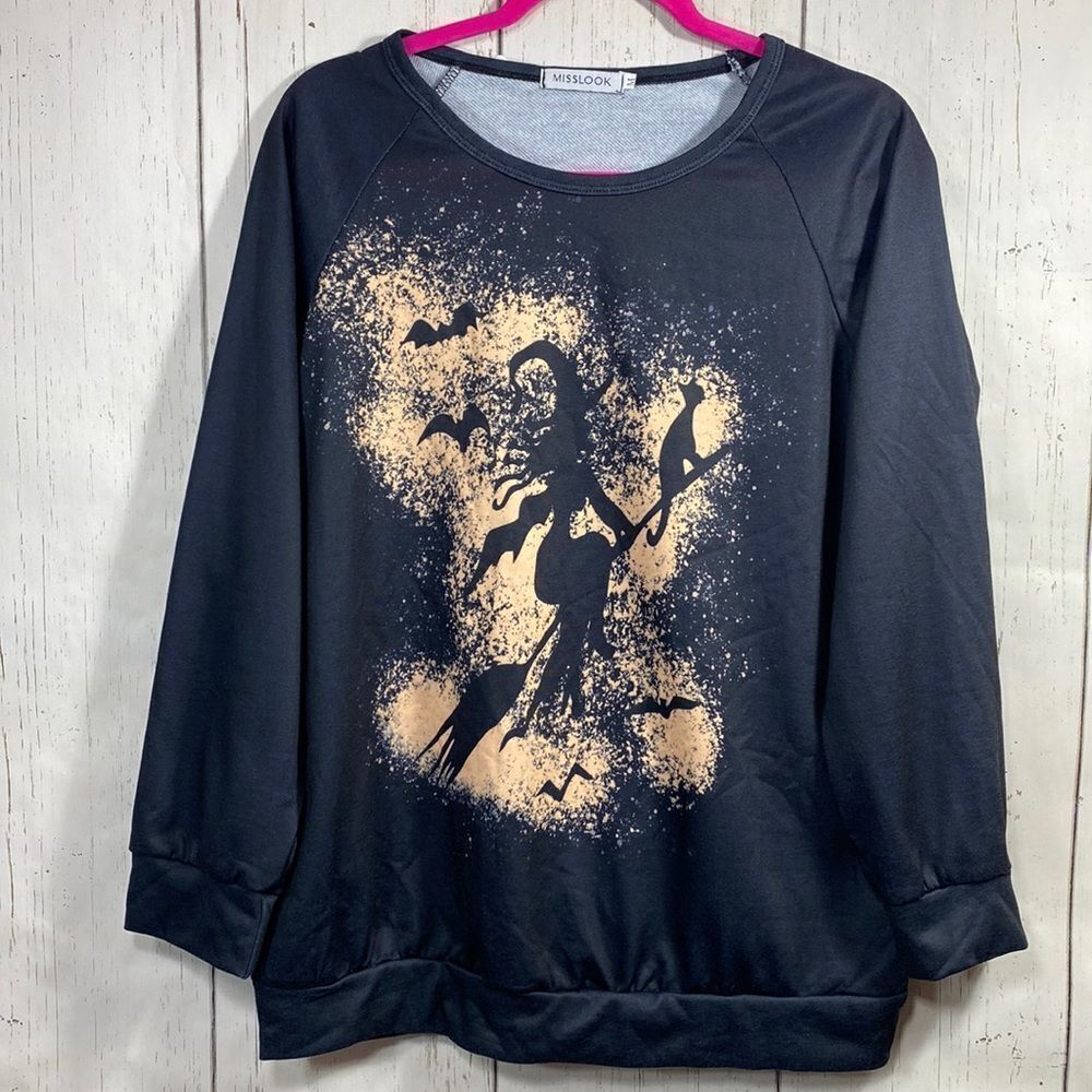 Misslook Halloween Witch Graphic Sweatshirt Spooky Cozy Fall Casual Streetwear